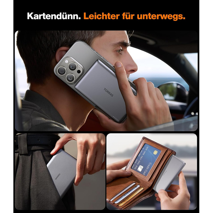 Powerbank TORRAS MiniMag Ultra Slim для iPhone 17 Pro Max, 5000mAh, MagSafe, USB-C, бездротова, сірий титан