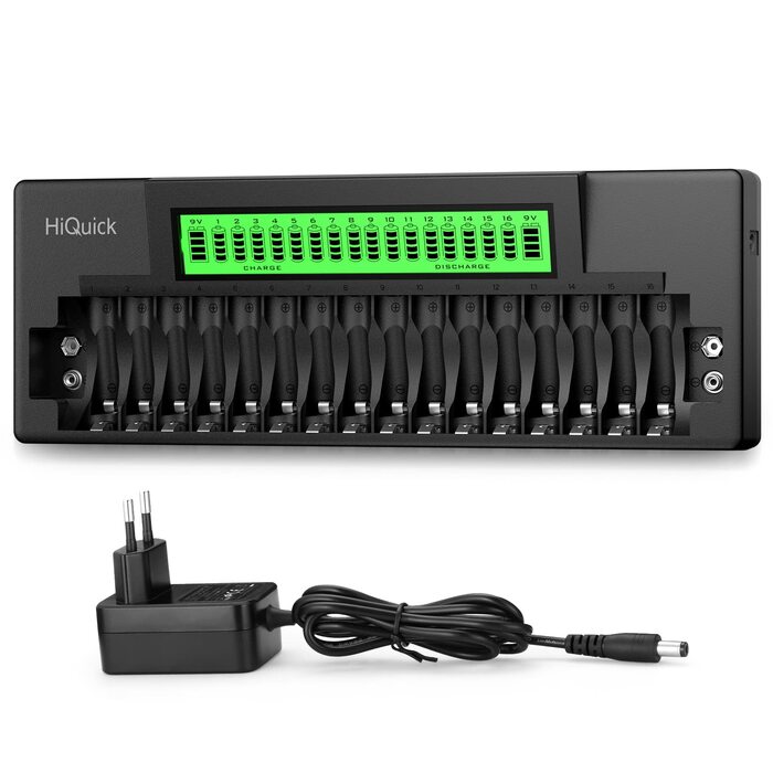 Зарядний пристрій HiQuick для акумуляторів AA, AAA, 9V Ni-MH/Ni-Cd з LED індикацією та мережевим кабелем
