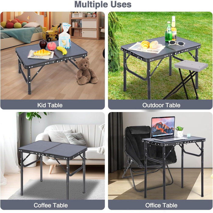 REDCAMP Складаний столик з регулюванням висоти, легкий портативний туристичний столик 60 x 40 см (4 рівня висоти) з сітчастою поверхнею, для дому та вулиці, балкона, ринку, кухні, темно-сірий, 60*40 см (4 рівня)