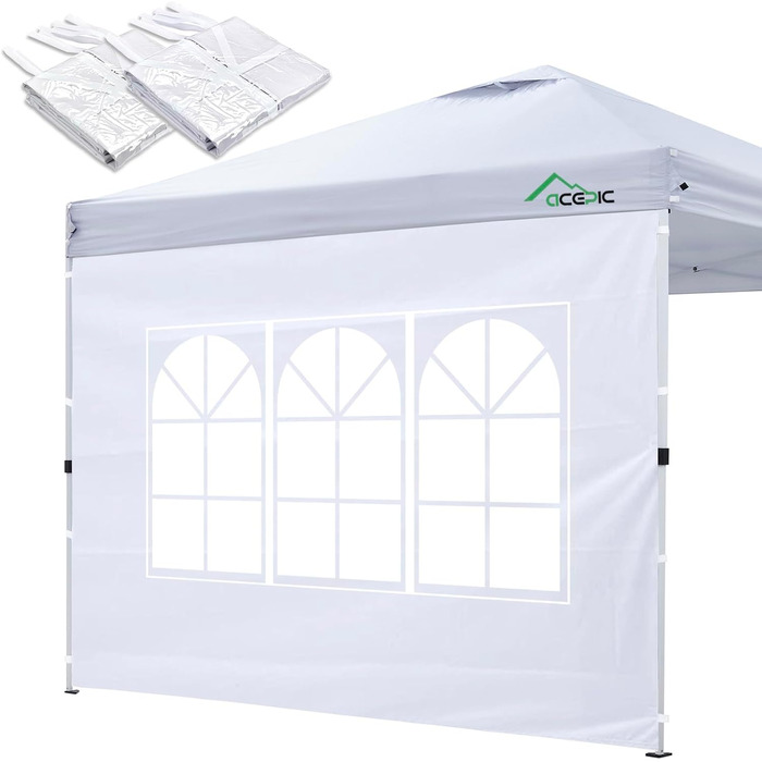 2 pieces of pavilion side panels with window and Velcro closure for 3 x 3 m pavilion, as wind and privacy screen for party tent, waterproof