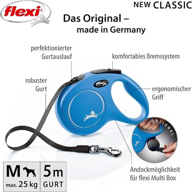 Flexi Classic L рулетка для собак до 50 кг, блакитна, 5 м (для собак до 25 кг)