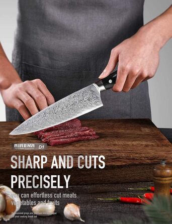 Ніж Santoku AIRENA 7 дюймів - Японський стиль, високоякісна сталь X50CrMov15, повний хвостовик, ергономічна ручка, преміум якість, подарункова коробка