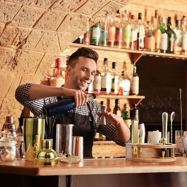 Набір шейкер для коктейлів Esmula 750 мл, 12 предметів, нержавіюча сталь, барменський аксесуар, подарунок для чоловіків та жінок, з книгою рецептів (Золотий)