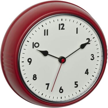 TFA Dostmann Analog Radio Wall Clock, 60.3541.05, Retro Design, with Second Hand, Metal, Red, (w) 240 x (d) 68 x (h) 240 mm