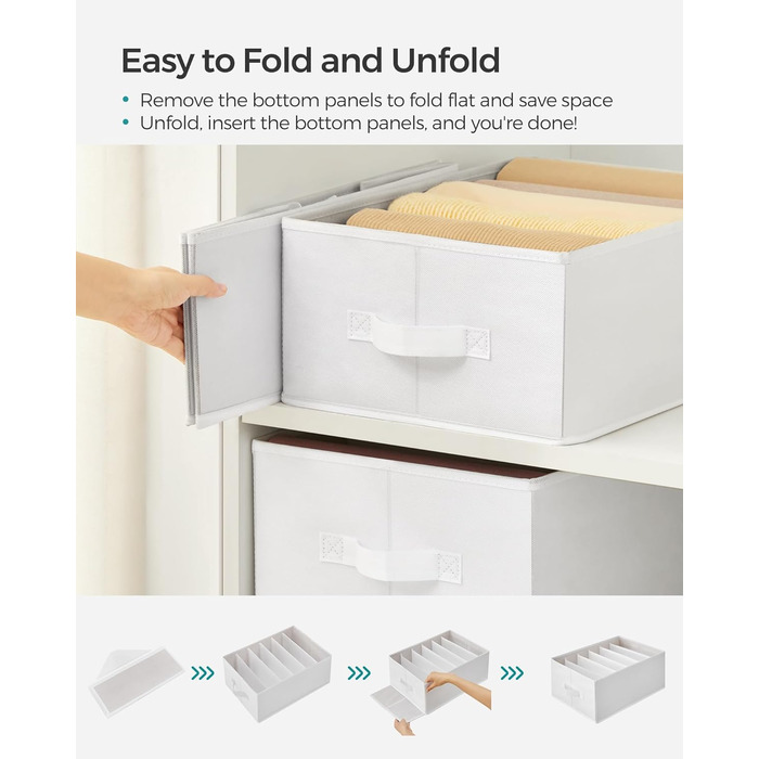 SONGMICS Set of 4 Drawer Organizers, 6 Compartments, Closet Organizer, Foldable, Clothes Organizer, 41.5 x 30.8 x 17.8 cm, for Pants, Clothing, URUS009G04 (Classic White)