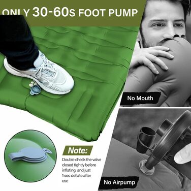 Каремат для кемпінгу самонадувний, 12 см, ультралегкий, з насосом та подушкою. Підходить для туризму, пляжу та відпочинку на природі (зелений)