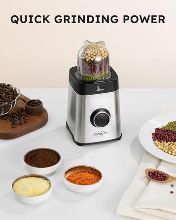 Sangcon 5-in-1 Stand Mixer & Smoothie Maker - 500W Power, 3 Speed Settings, Pulse Function, Glass & Stainless Steel Cups