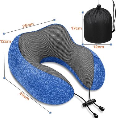 Подушка для шиї у літак - туристична подушка з Memory Foam - портативна подушка для подорожей - з 3D-маскою для сну та берушами - ідеальна для літака, авто, дому, офісу, подушка для сну (Блакитна)