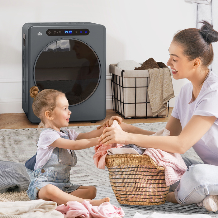 Сушарка для білизни HOMCOM з 6 програмами, 40-60°C, місткістю 4 кг, компактна, з сенсорним керуванням, сірого кольору