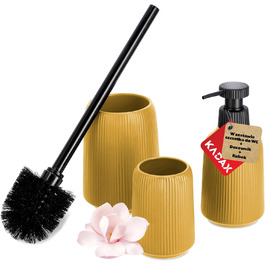 KADAX Bathroom Accessories Set, Modern Bathroom Accessories, Ceramic Bathroom Accessories, Bathroom Accessories (White: Toothbrush Holder, Soap Dispenser, Toilet Brush) (Yellow, 3)