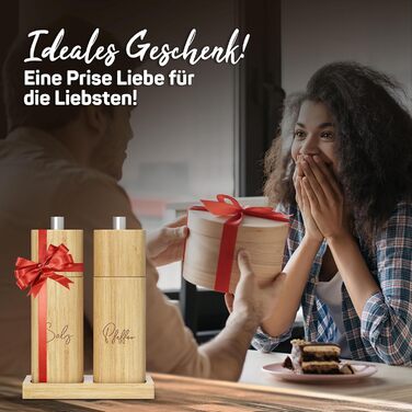 Набір з двох дерев'яних мельниць для солі та перцю з керамічним механізмом | Salz und Pfeffermühle Holz Groß