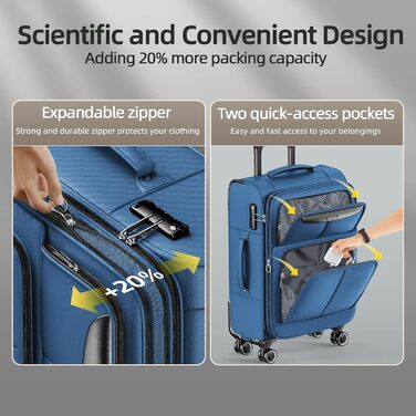 Набір валіз SHOWKOO 3 шт. з м'якою шкаралупою, розширюваний, легкий, міцний, з TSA замком та 4 колесами (6 - небесно-блакитний)