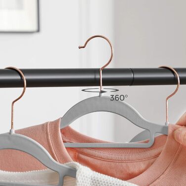 SONGMICS Clothes Hangers, 30-Piece Set, Plastic Hangers, Non-Slip, Space-Saving, 0.5 cm Thick, 42 cm Long, 360° Swivel Hook in Rose Gold, Light Gray-Dark Gray CRP020G01