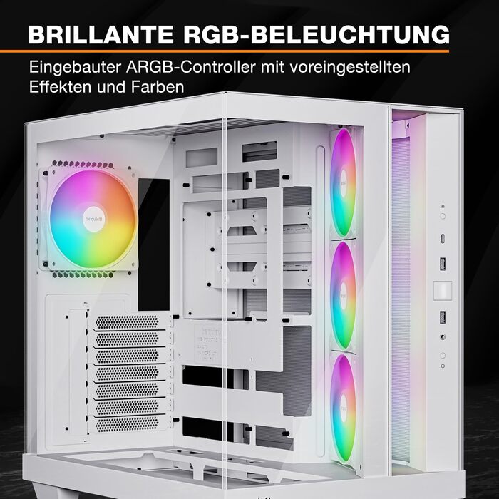 Корпус ПК be quiet! Light Base 500 LX: повністю скляна передня та бічна панелі, Dual Chamber, 4 вентилятори Pure Wings 3 PWM, без RGB, задній порт