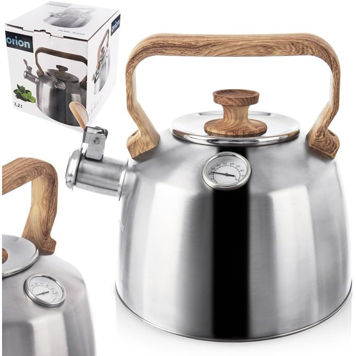 Електричний чайник зі свистком з нержавіючої сталі з термометром, 3.2 л