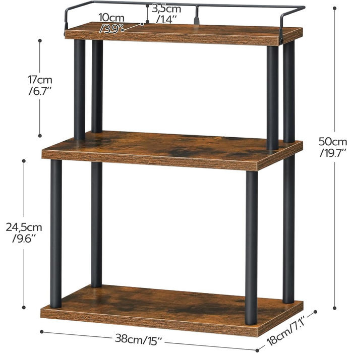 HOOBRO Spice Rack, Kitchen Shelf, 3-Tier Storage Shelf, Desk Organizer, for Kitchen Countertop, Desk, Study Room, Office, Vintage Brown EBF02TL01