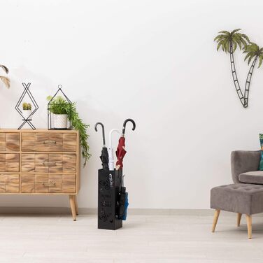 Підставка для парасольки Baroni Home з металу, дизайн модерн, з метеликами, 2 гачки, знімна водяна ємність, 15,5x15,5x49 см (Чорний)