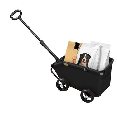 Візок для собак та котів OHMG, складний, до 20 кг, з гальмами, великий кошик, 3 вікна, тримач для напоїв, чорний