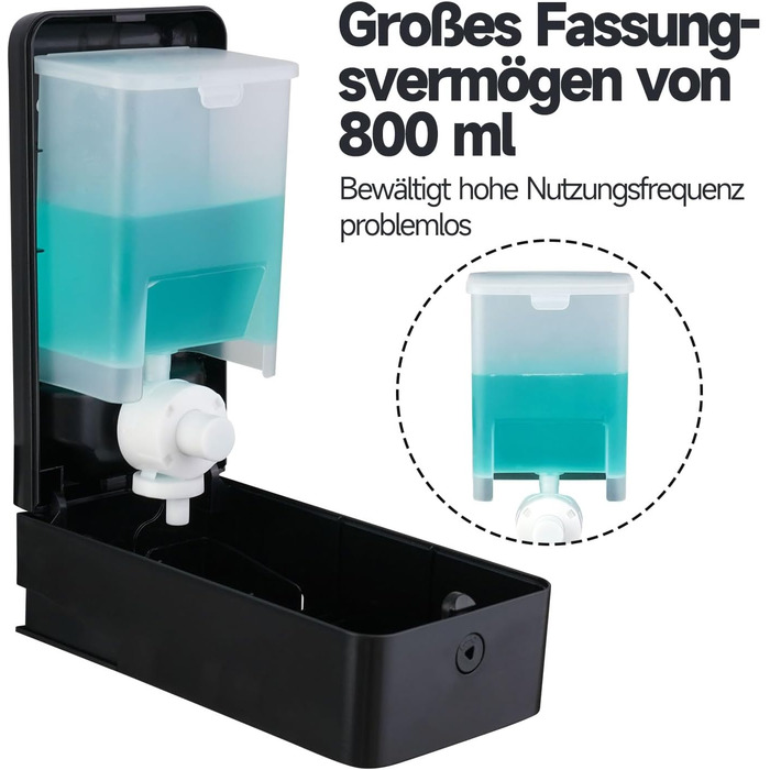 Anydry Ручний Дозатор для Мила настінний, 800 мл, з вікном, чорний 1006
