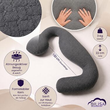 Подушка для вагітних та годування з ефектом пам'яті (Memory Foam), модель 2026 року, змивний чохол, анатомічна подушка для всього тіла