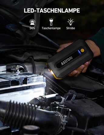 Powerbank Starthilfe AstroAI B8 для автомобілів: Jump Starter 12V, QC 3.0 USB, LED, для бензину/дизеля (7.0L/5.5L)