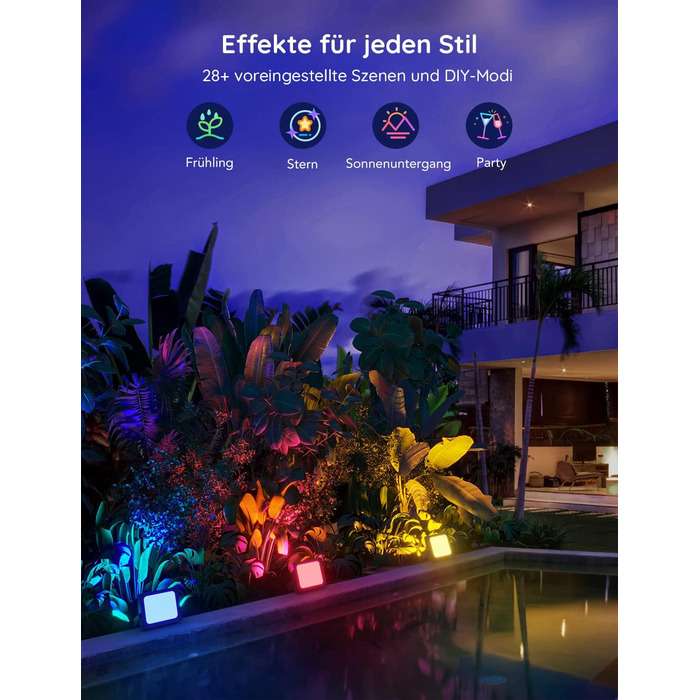 Govee Smart LED Flood Light, RGBICWW WiFi Outdoor Flood Light Works with Alexa, 2700-6500K, Dimmable LED Light with Color Changing, IP66 Waterproof, 4-Pack Outdoor Christmas Decoration