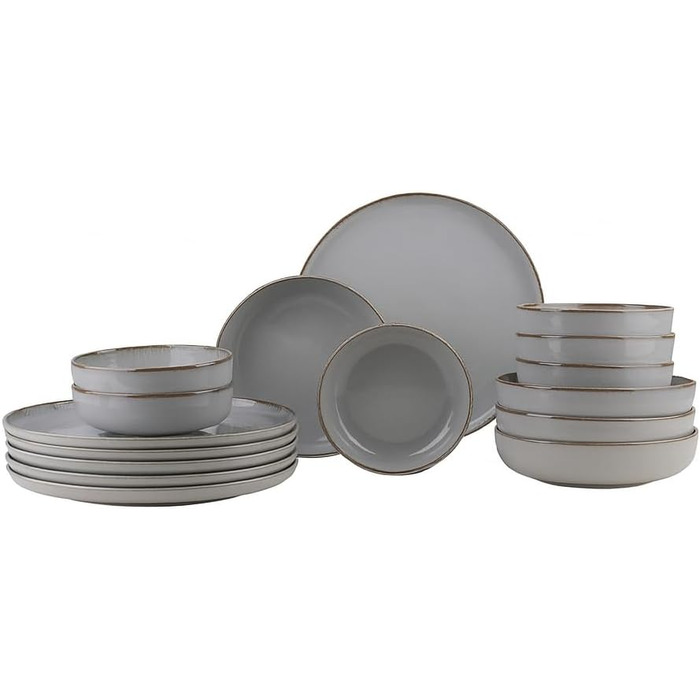 Сервіз посуду Kutahya Porselen 12-ти частинний на 4 особи – Сучасний порцеляновий сервіз Pearl Grey (18 частин)