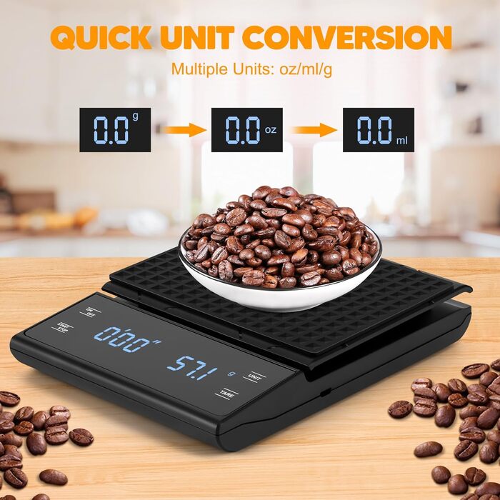 Електронні ваги для кави Viitech, до 3 кг, з таймером, 0.1 г, для дому та офісу