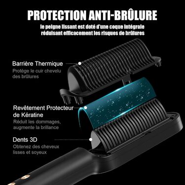 Професійний випрямляч для волосся – щітка-випрямляч, 4 температурні режими, 140℃–200℃, час нагріву 30 секунд, з негативними іонами, підходить для всіх типів волосся (золотистий колір), професійний випрямляч