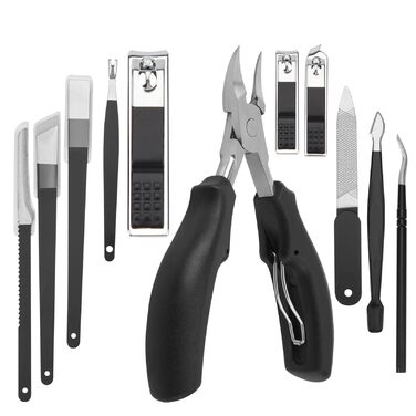 Набір для манікюру та педикюру Fingernagel 11 в 1 для товстих та врослих нігтів: кусачки, пилочки, інструменти для догляду за руками та ногами (чоловічі, жіночі, для літніх людей) з кейсом для подорожей