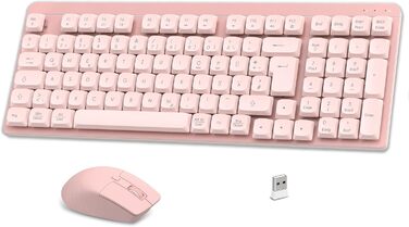 Leadsail FA98 Механічна клавіатура та миша бездротові, QWERTZ, 98 клавіш, низькопрофільний червоний перемикач, 1600 DPI, для Windows MacOS PC Laptop (Рожеве золото)