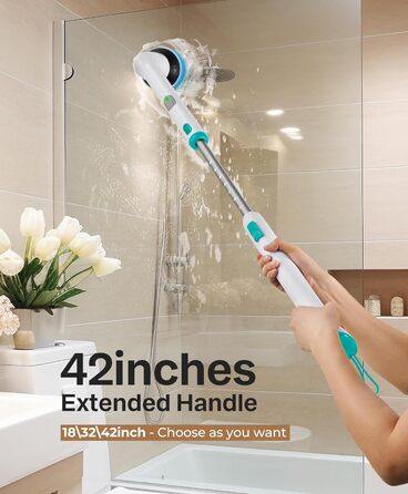 LyriFine Electric Cleaning Brush, New Full-Body IPX7 Waterproof Electric Cleaning Brush, Long-Handle Electric Cleaning Brush for Household Use, 2 Speeds, Replacement Heads for Bathroom