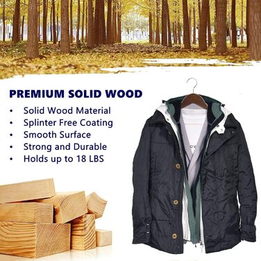 Дерев'яні вішалки для одягу Amber Home, 20 шт., масивне дерево, гладке ретро-покриття, антиковзаюча перекладина для штанів, обертовий 360° гачок, прорізи для сорочок та жакетів