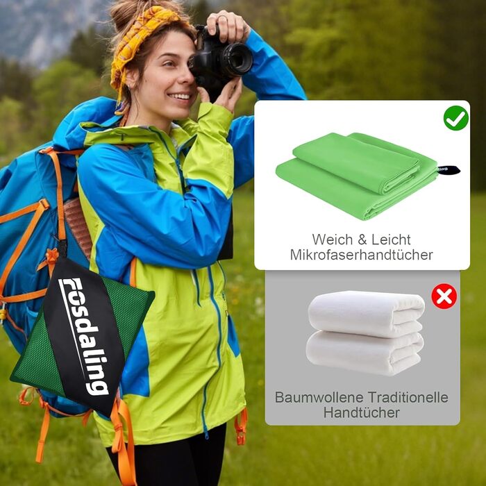 Набір з 3-х рушників з мікрофібри: великий (180х80 см) та 2 маленькі (80х40 см). Швидковисихаючі рушники з мікрофібри для спорту, пляжу, ванни та подорожей (зелені)