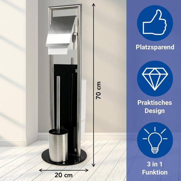 Набір для туалету WENKO Ravina 3в1 з нержавіючої сталі матового кольору (тримач туалетного паперу, тримач запасних рулонів, тримач щітки) Ø 20 x 70 см, сріблястий матовий