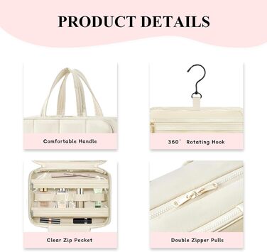 Косметичка-органайзер для подорожей з гачком, жіноча/чоловіча, велика, бежева (#2)