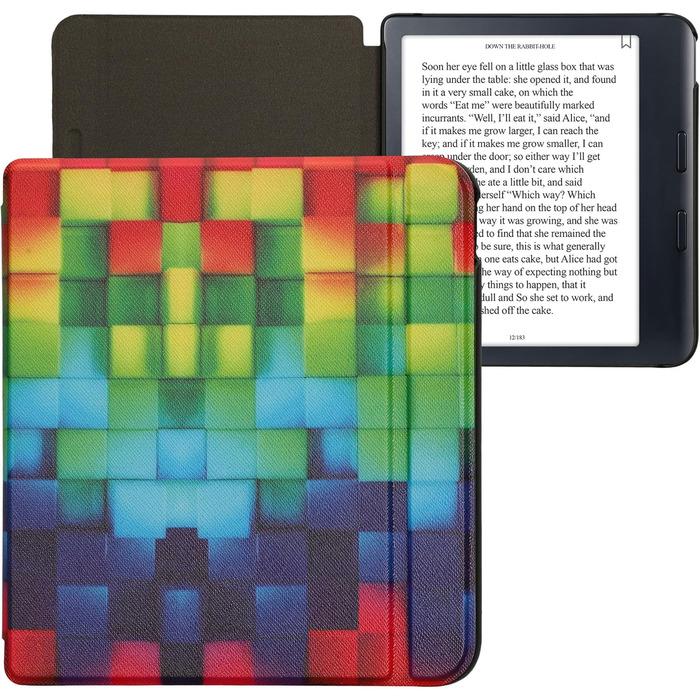 Чохол-книжка kwmobile для Kobo Libra Colour/Tolino Vision Color - яскравий чохол для eReader (кольорові кубики, зелено-блакитний)