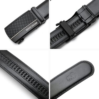 Чоловічий шкіряний ремінь BISON DENIM з автоматичною застібкою-разом - для ділового костюма, ширина 35 мм, чорний