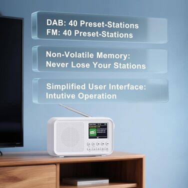 Портативне DAB/DAB+ радіо з Bluetooth 5.0, FM, акумулятором 3000mAh, будильник, еквалайзер, підтримка TF-карт, 2.4
