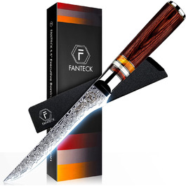 Ніж кухонний FANTECK 16см Дамаск, професійний шеф-ніж, ніж для овочів та фруктів, 67-шарів VG-10 сталь, ручка з пака-дерева