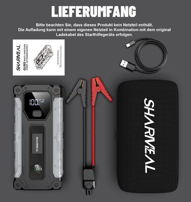 Powerbank для авто SHARMEAL 6000A: пусковий пристрій, 12V, LCD, LED, для бензинових та дизельних авто (до 10.0 л)