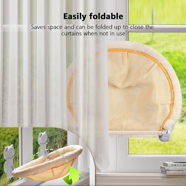 Window perch for cats, foldable & stable cat beds - Breathable cat window hammock for monitoring, sunbathing and climbing - holds up to 18kg maximum (faux fur rabbit, cream)
