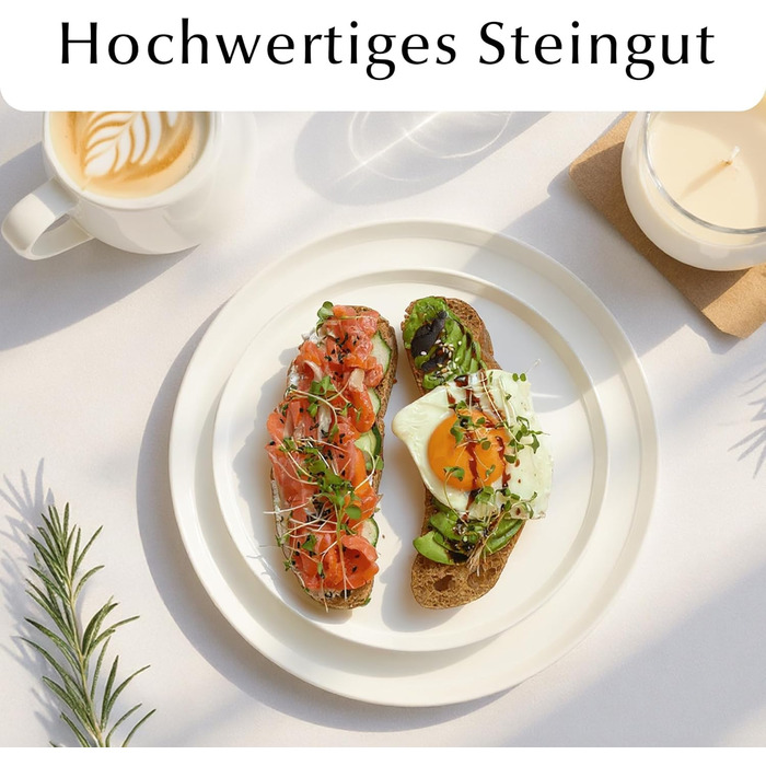 MIAMIO Набір посуду на 8 осіб / 24-тонний сервіз з кераміки Modern/Tafelservice - придатний для миття в посудомийній машині та використання в мікрохвильовій печі - розкішна колекція (великі тарілки (4x), білий)