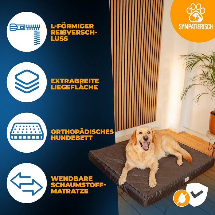 Orthopedic Dog Bed [Waterproof] - Your furry friend's new favorite dog mat, Non-slip dog cushion, dog basket, dog bed, washable cover | Small to large dogs | 110x100x9 cm