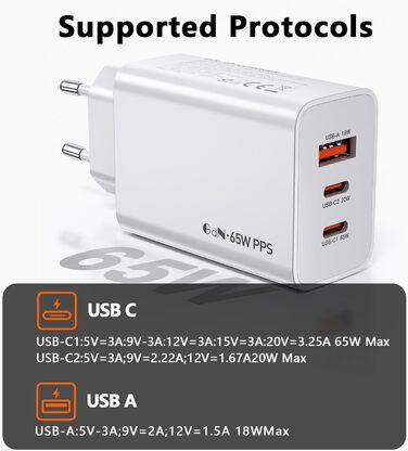 Зарядний пристрій USB-C 50W, 5 портів: 2 USB-C та 3 USB-A, Power Delivery 3.0, швидка зарядка для iPhone, Samsung, телефонів, планшетів - Бежевий