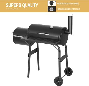 Гриль на вугіллі з кришкою Griller Outdoor, металевий гриль-вагон із колесами та робочою поверхнею, чорний садовий гриль для кемпінгу
