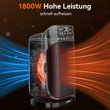 Електричний обігрівач YASHE 1800W з осциляцією 75°, енергозберігаючий, тихий, з PTC керамічним нагрівачем, термостатом, захистом від перегріву та перекидання, таймером 24 год, портативний з пультом керування