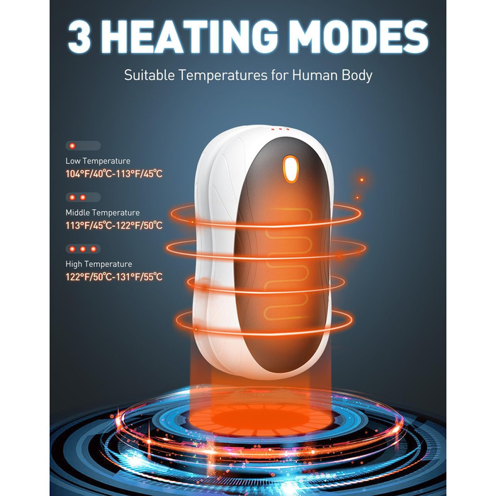 Електричні грілки для рук Cnkeeo 2 шт. з роздільним магнітним з'єднанням, Powerbank USB, 3 режими нагріву, для активного відпочинку, риболовлі, полювання, чорно-білі