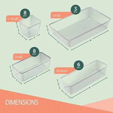 Ruboxa Transparent Drawer Organizer - 25 Pack, transparent plastic drawer organizers for home, organization and storage, kitchen, vanity, and office