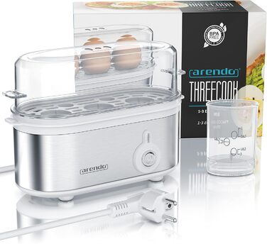 Електричний яйцевар Arendo Threecook з нержавіючої сталі - 1-3 яйця, регулювання ступеня готовності, безпечний, BPA-free